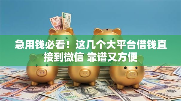 急用钱必看！这几个大平台借钱直接到微信 靠谱又方便