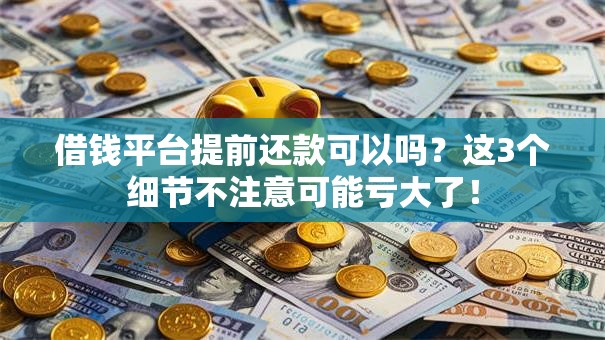 借钱平台提前还款可以吗？这3个细节不注意可能亏大了！