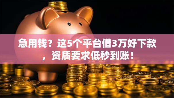 急用钱？这5个平台借3万好下款，资质要求低秒到账！