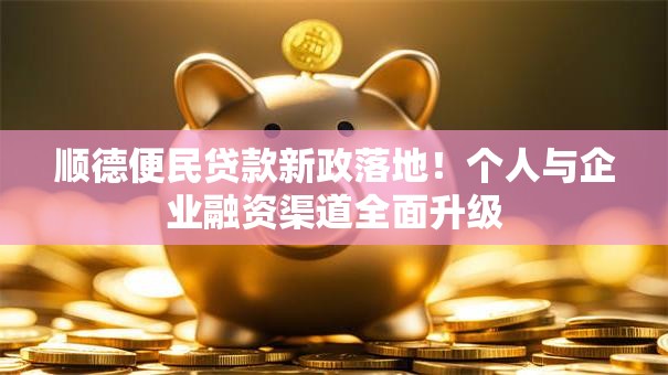顺德便民贷款新政落地！个人与企业融资渠道全面升级