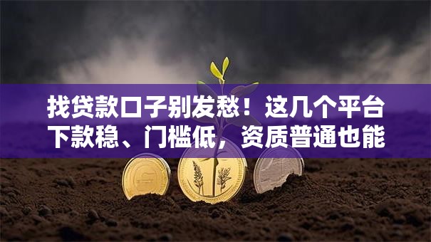 找贷款口子别发愁！这几个平台下款稳、门槛低，资质普通也能过审
