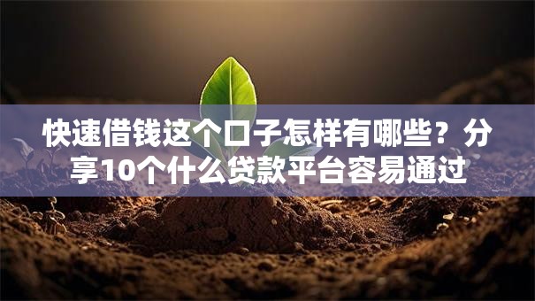 快速借钱这个口子怎样有哪些？分享10个什么贷款平台容易通过