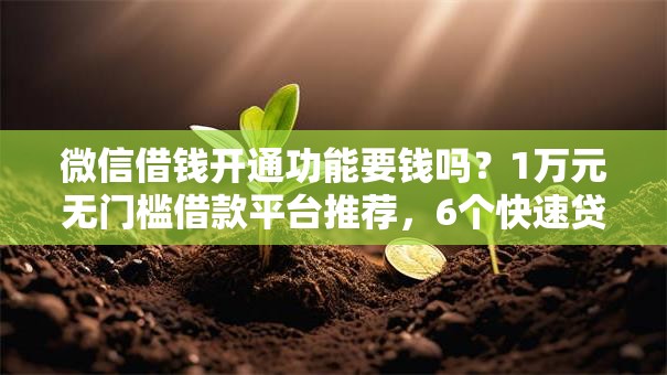 微信借钱开通功能要钱吗？1万元无门槛借款平台推荐，6个快速贷款不看征信的平台盘点