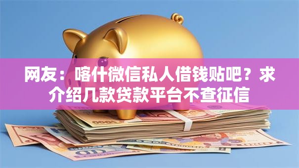 网友：喀什微信私人借钱贴吧？求介绍几款贷款平台不查征信