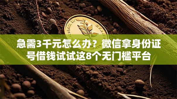 急需3千元怎么办？微信拿身份证号借钱试试这8个无门槛平台