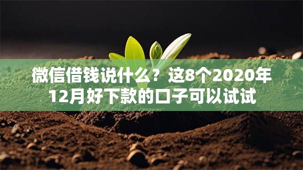 微信借钱说什么？这8个2020年12月好下款的口子可以试试