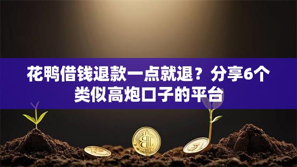花鸭借钱退款一点就退？分享6个类似高炮口子的平台