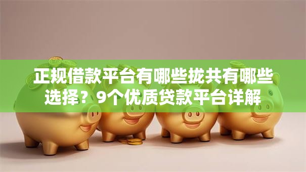 正规借款平台有哪些拢共有哪些选择？9个优质贷款平台详解