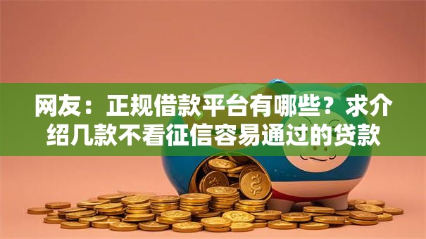 网友：正规借款平台有哪些？求介绍几款不看征信容易通过的贷款平台