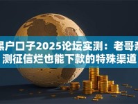 黑户口子2025论坛实测：老哥亲测征信烂也能下款的特殊渠道