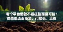 哪个平台借款不看征信而且可信？这些渠道资质全、门槛低、流程快