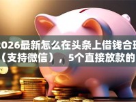 2026最新怎么在头条上借钱合理（支持微信），5个直接放款的网贷平台无私分享