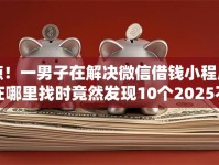 惊！一男子在解决微信借钱小程序在哪里找时竟然发现10个2025不查征信大数据百分百下款的平台，事后分享了出来