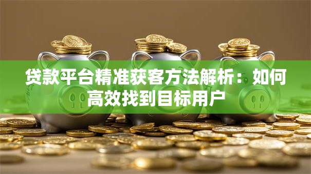 贷款平台精准获客方法解析：如何高效找到目标用户