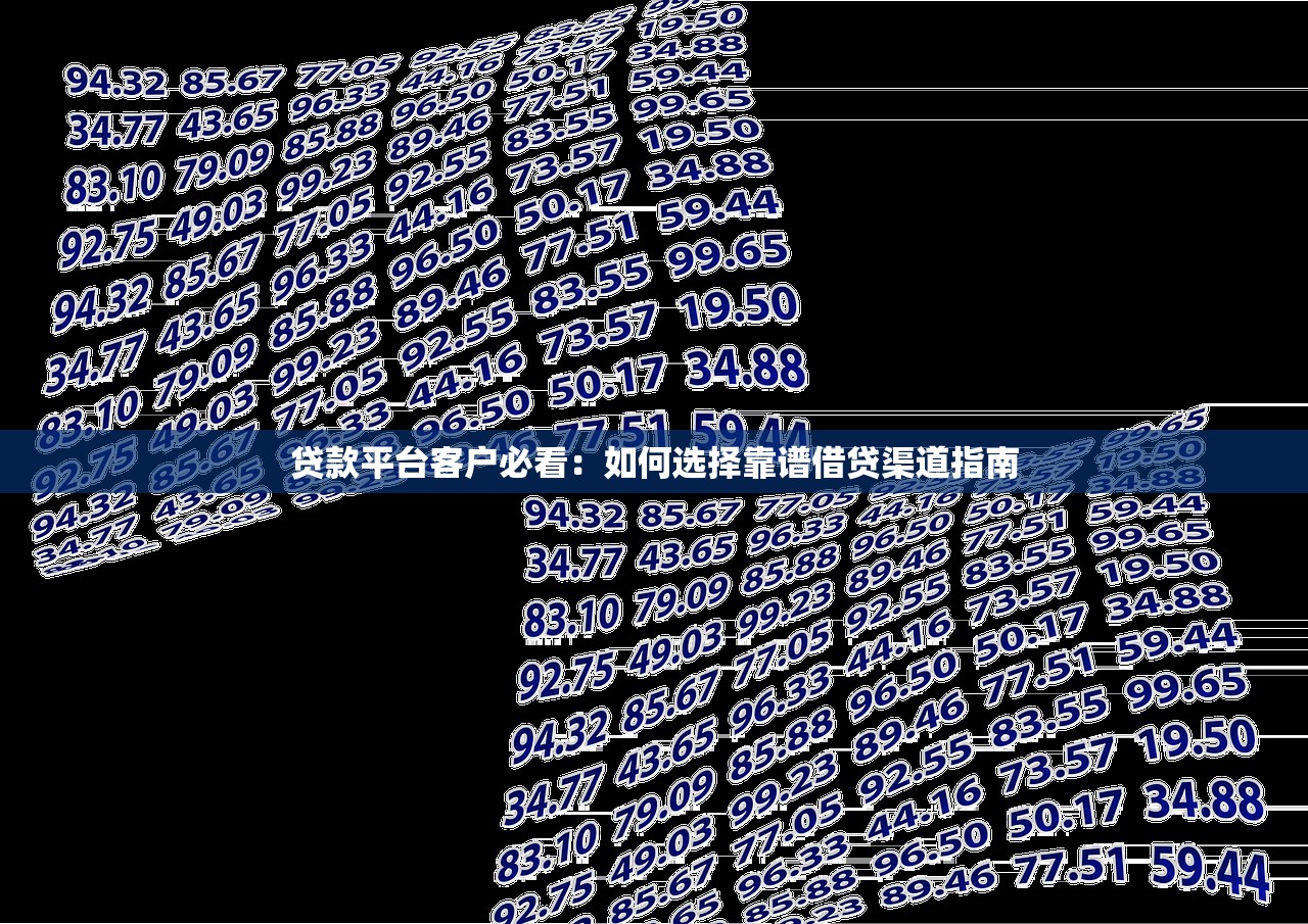 贷款平台客户必看：如何选择靠谱借贷渠道指南