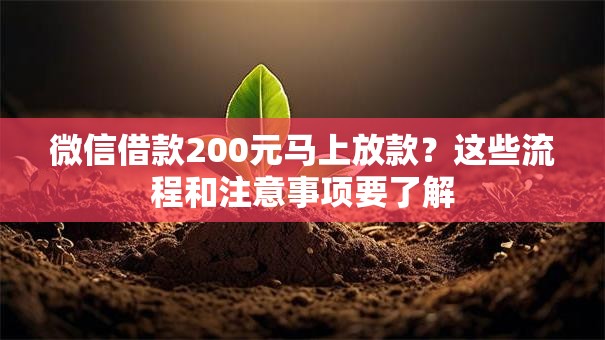 微信借款200元马上放款？这些流程和注意事项要了解