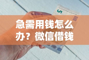 急需用钱怎么办？微信借钱渠道全解析 谁要借钱急用找我微信