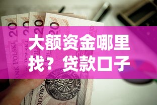 大额资金哪里找？贷款口子20万起，这些低门槛渠道值得一试！