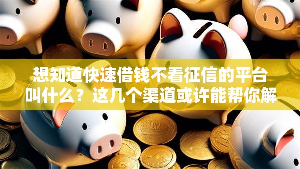 想知道快速借钱不看征信的平台叫什么？这几个渠道或许能帮你解困！