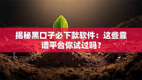 揭秘黑口子必下款软件：这些靠谱平台你试过吗？