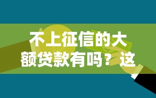 不上征信的大额贷款有吗？这几点避坑指南要收好！