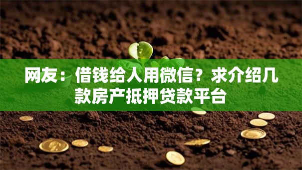 网友：借钱给人用微信？求介绍几款房产抵押贷款平台