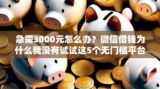 急需3000元怎么办？微信借钱为什么我没有试试这5个无门槛平台