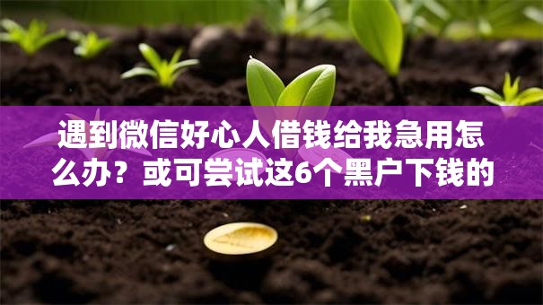 遇到微信好心人借钱给我急用怎么办？或可尝试这6个黑户下钱的口子