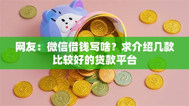 网友：微信借钱写啥？求介绍几款比较好的贷款平台