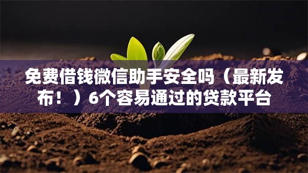 免费借钱微信助手安全吗（最新发布！）6个容易通过的贷款平台