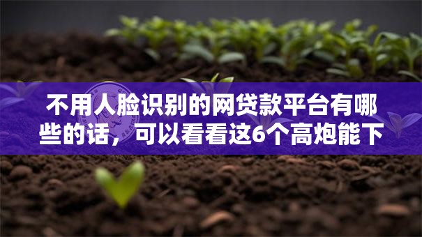 不用人脸识别的网贷款平台有哪些的话,可以看看这6个高炮能下款的口子 不用人脸识别的网贷款平台有哪些的话,可以看看这6个高炮能下款的口子