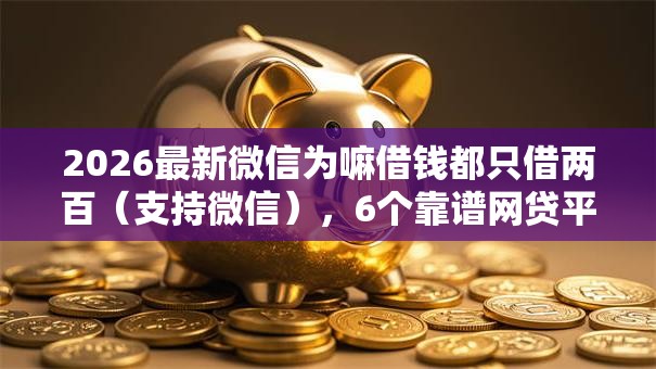 2026最新微信为嘛借钱都只借两百（支持微信），6个靠谱网贷平台无私分享