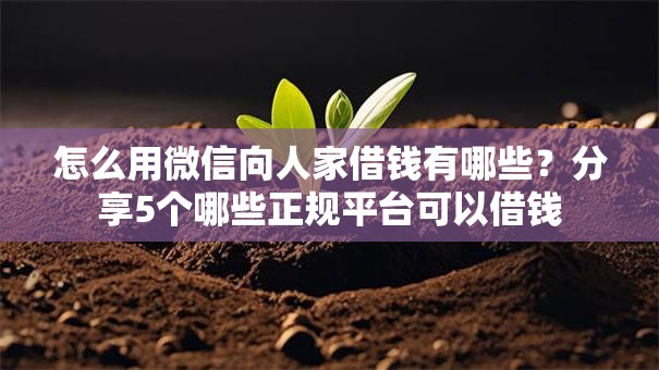 怎么用微信向人家借钱有哪些?分享5个哪些正规平台可以借钱 怎么用微信向人家借钱有哪些?分享5个哪些正规平台可以借钱
