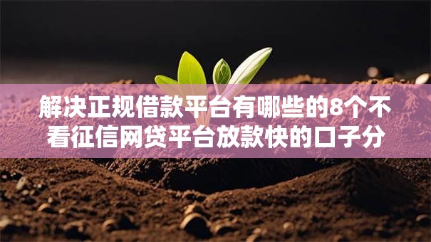 解决正规借款平台有哪些的8个不看征信网贷平台放款快的口子分享